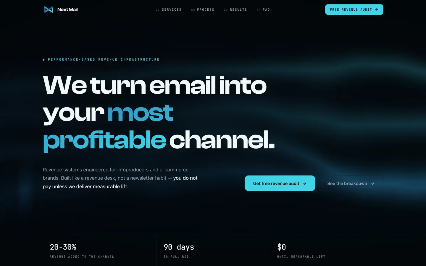 La portada de NextMail en escritorio