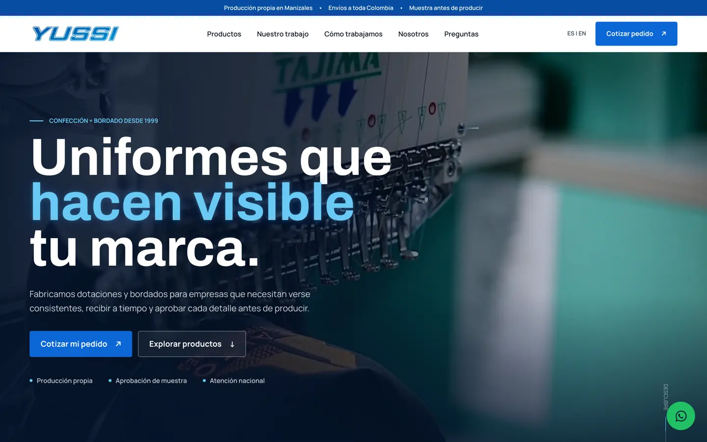 Portada del sitio de Bordados Yussi en escritorio