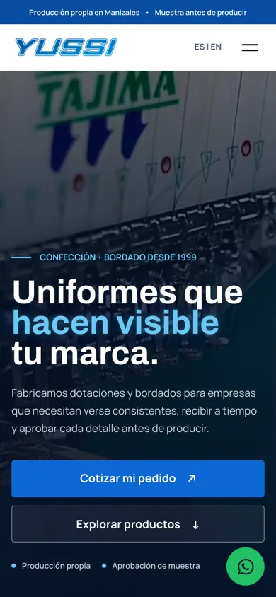 El hero en móvil con las etiquetas de producción